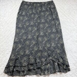 Cato Woman Maxi Skirt 18/20 Black Yellow Dotted Ruffle Hem Elastic Waist Boho